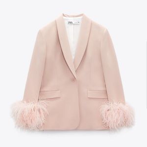 Blazer with feather trim on sleeves